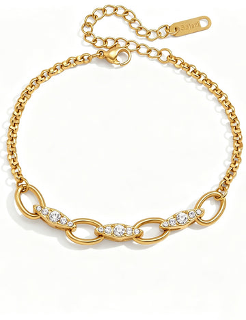 Chunky Gold Plated Cubic Zirconia Chain Bracelet 6W6JBR359