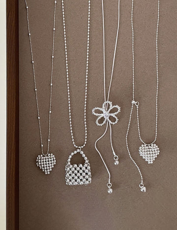 Simple Flower Heart Pendant Chain Necklace 6W6JNC439