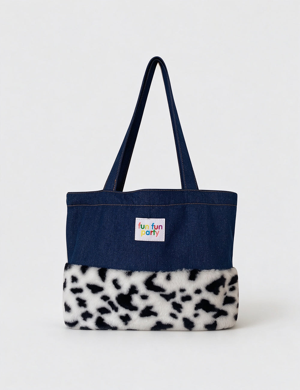 Cow Print Denim Tote Bag - DippedShop Wholesale - #0995