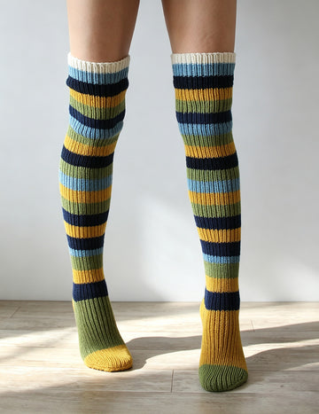 Trendy Striped Knit Leg Warmers Thigh High Socks 6W8FSO817