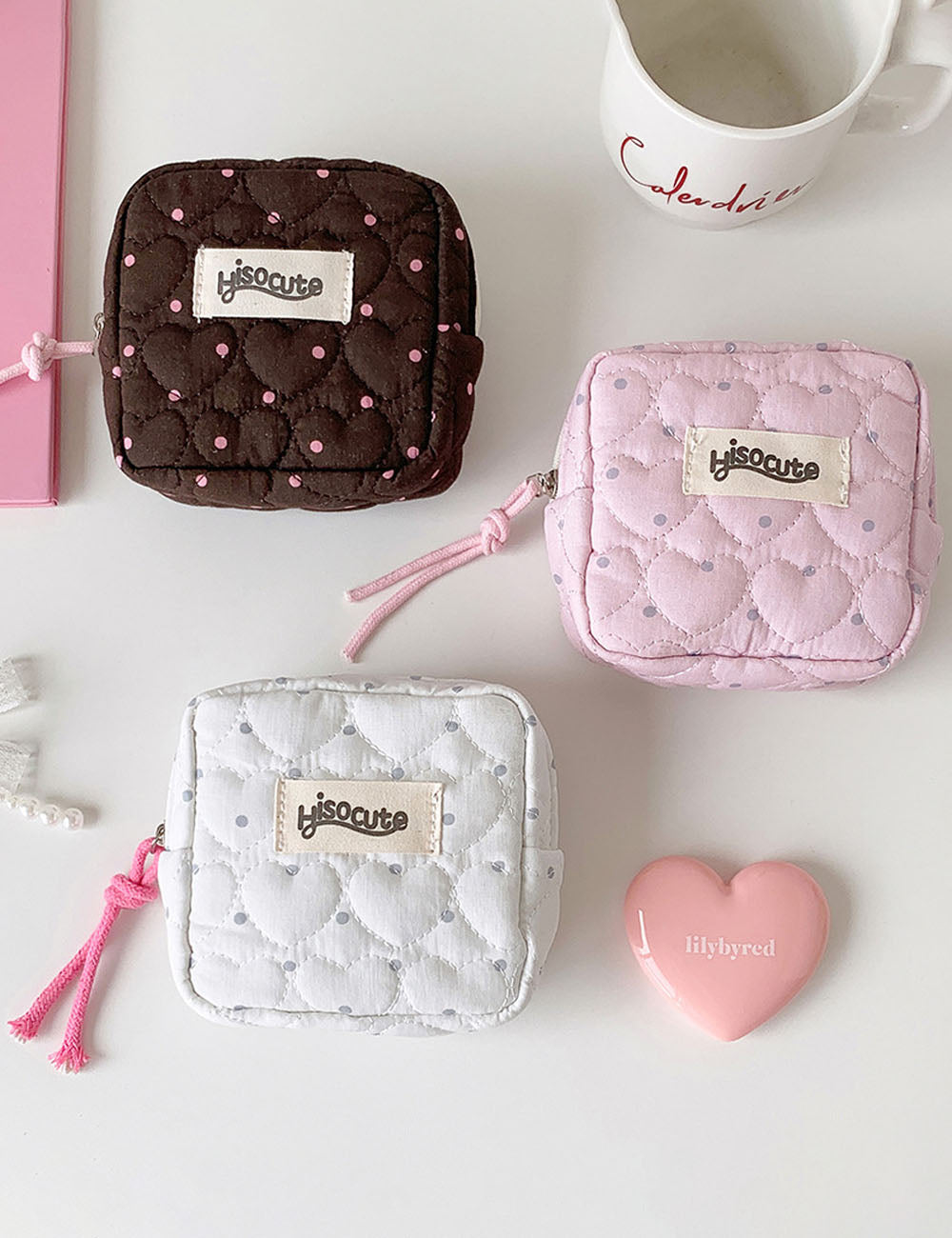 Mini Love Heart Quilted Shell Makeup Bag MK2BW6S10BOB102