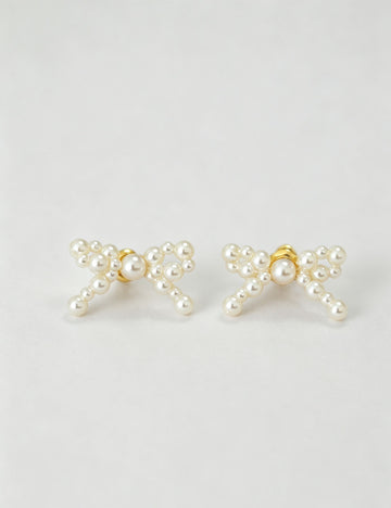 Pearl Bow Stud Earrings - DippedShop Wholesale - #4675