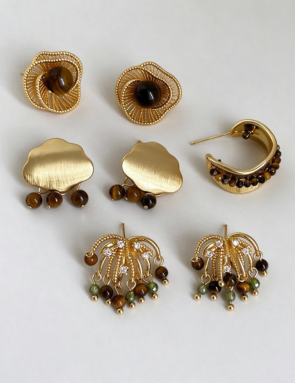 Tiger Eye Stone Stud Earrings - DippedShop Wholesale - #6323
