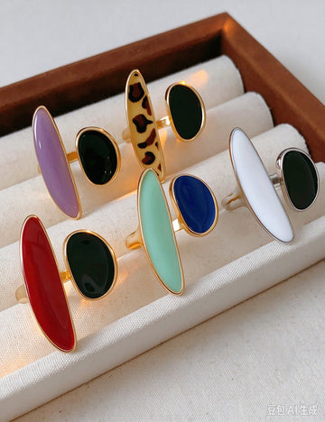 Chunky Two Tone Enamel Teardrop Open Ring 6W6JRG363