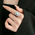 Trendy Oval Pearl Cubic Zirconia Open Ring 6W6JER748