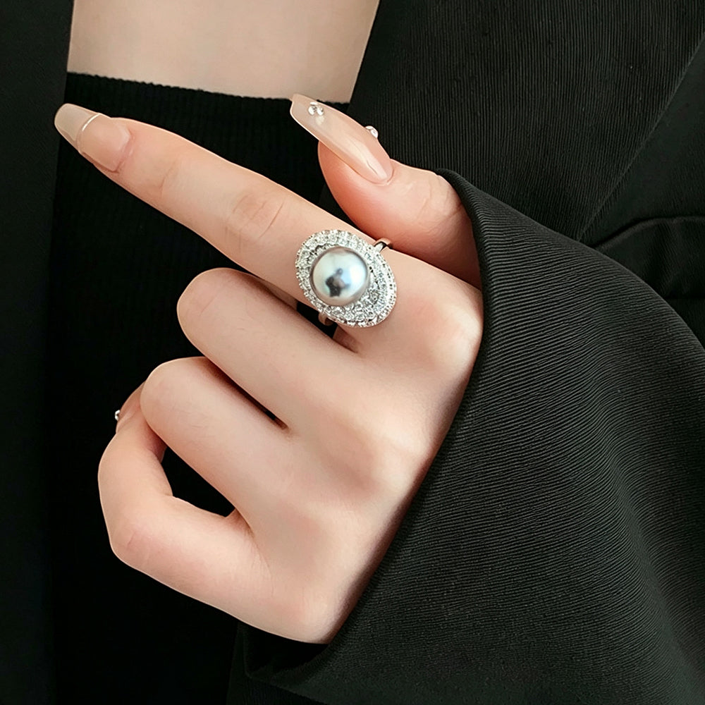 Trendy Oval Pearl Cubic Zirconia Open Ring 6W6JER748