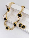 Retro Gold Plated Oval Gemstone Chain Necklace 6W6JNC942