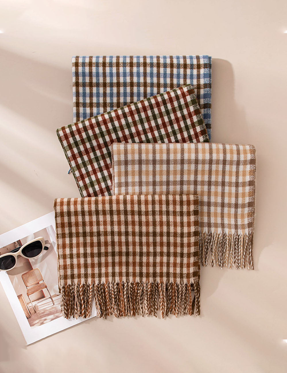 Plaid Tassel Scarf - DippedShop Wholesale - #4515