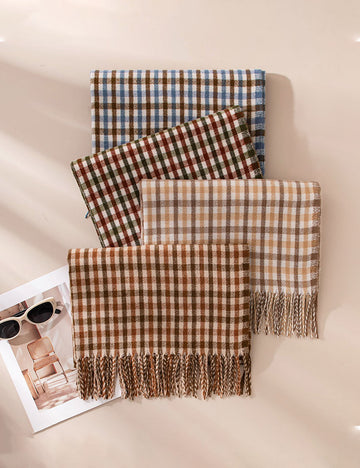 Warm Color Block Plaid Tassel Scarf 6W6NSW285