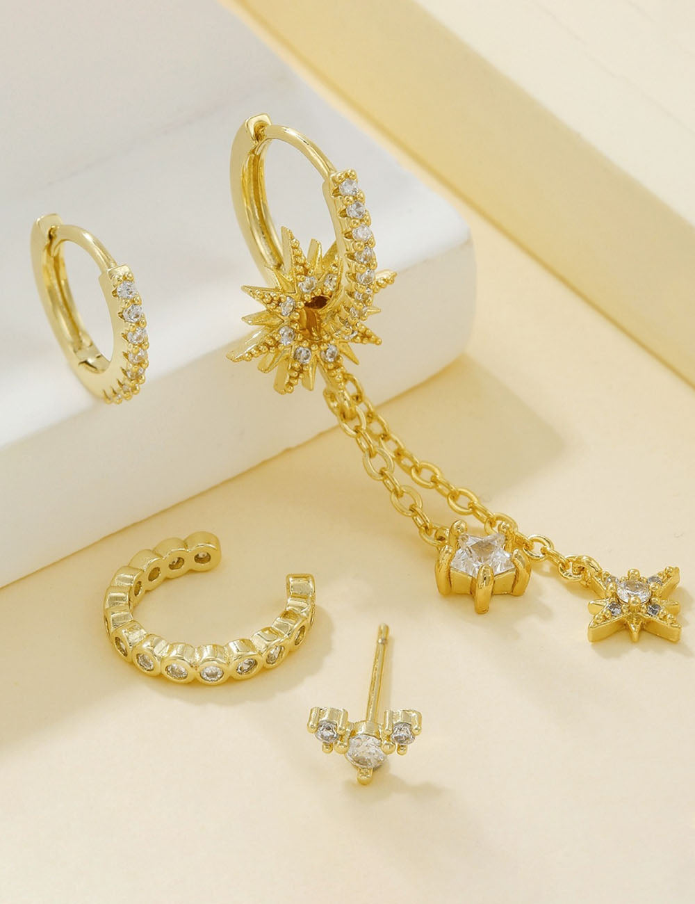 Rhinestone Starburst Dangle Earrings - DippedShop Wholesale - #2787