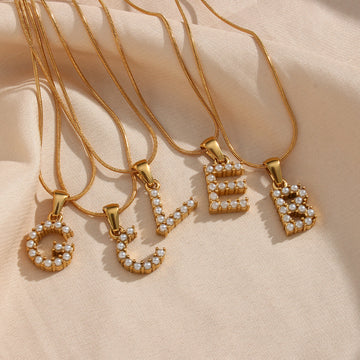 2+ Simple Letter Pearl Pendant Thin Chain Necklaces DPJN2910