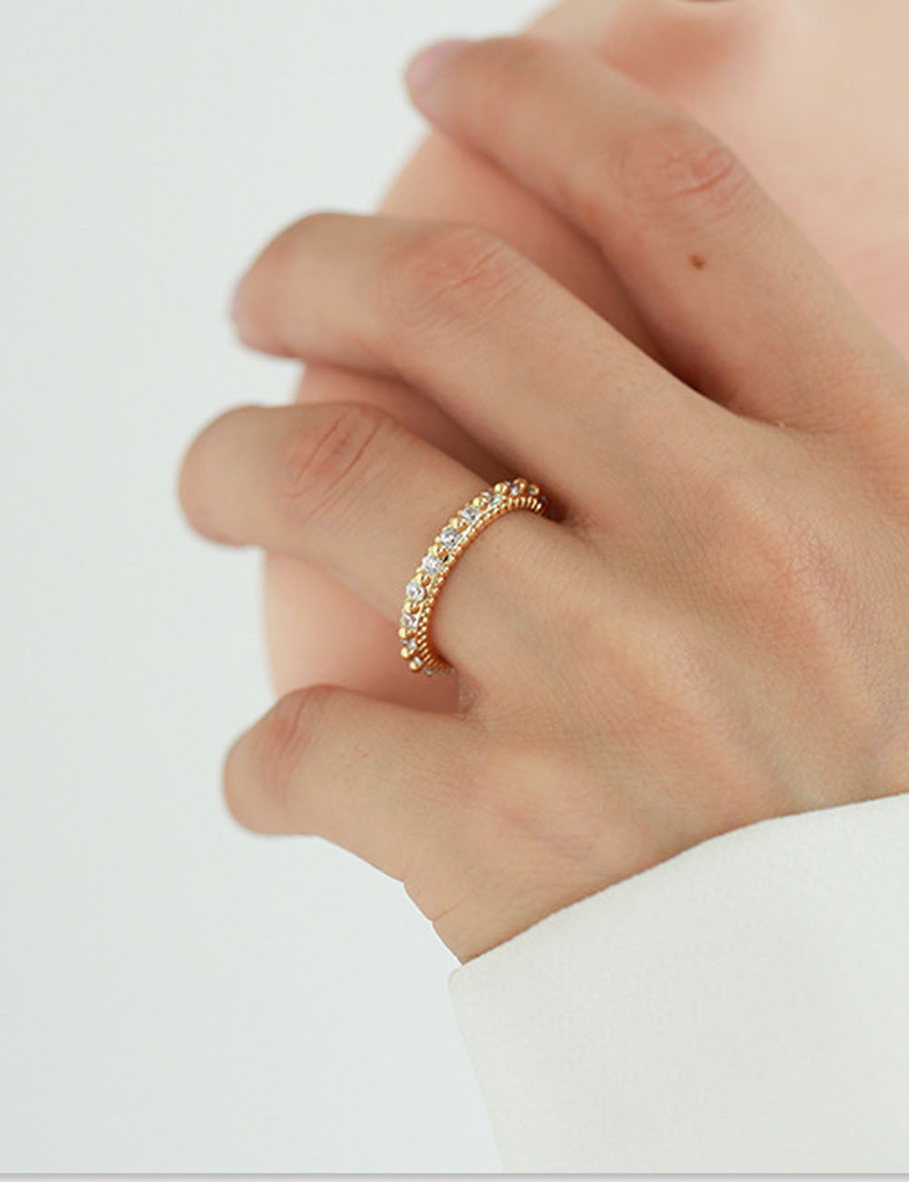 Cubic Zirconia Gold Beaded Band Ring DP25F773
