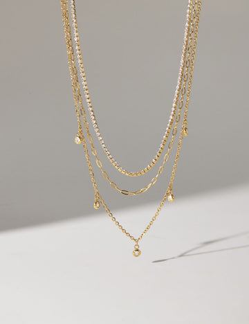 Gold Plated Rhinestone Layered Necklace - DippedShop Wholesale - #4259