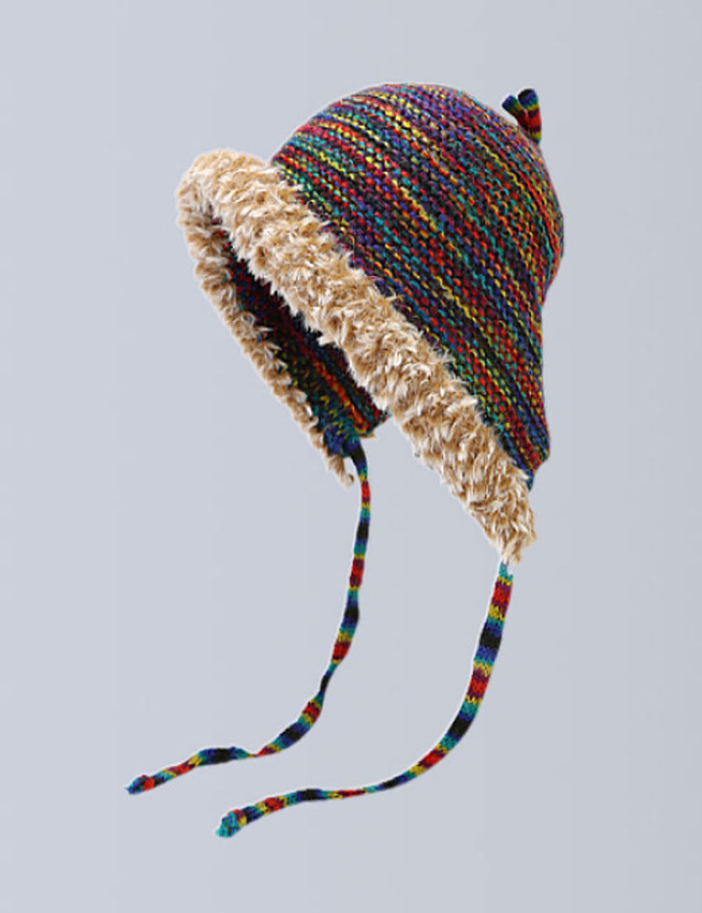 Winter Warm Plush Rainbow Striped Knit Beanie DP25H720