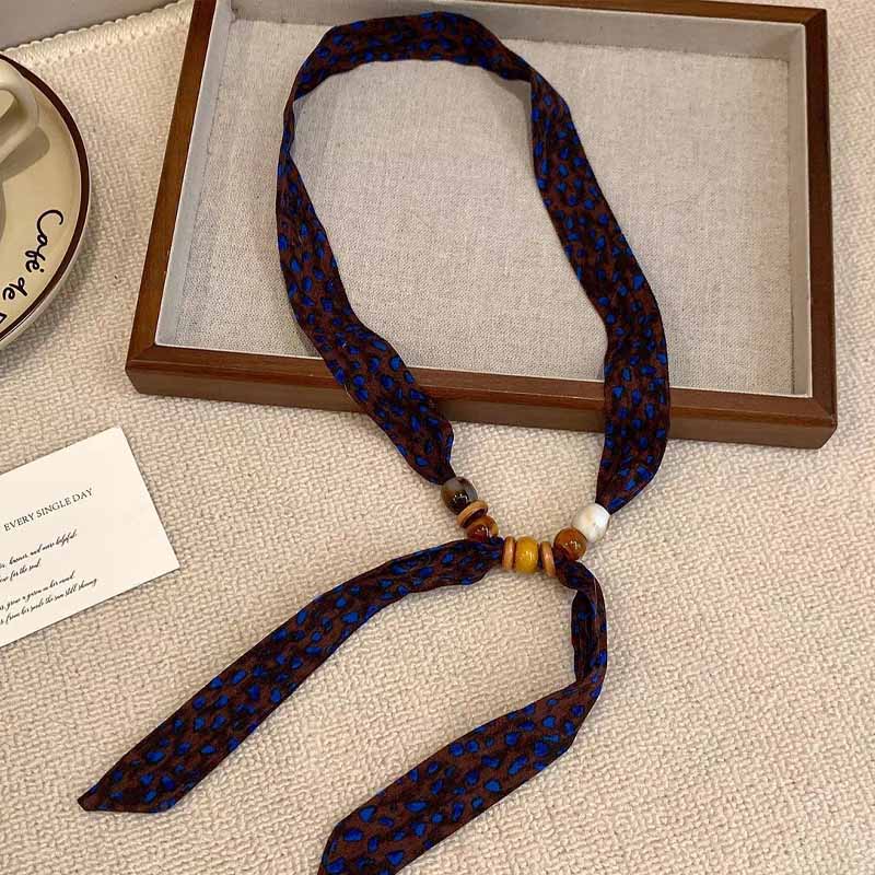 Retro Polka Dot Beaded Adjustable Scarf Necklace MK2BW6W6JNC234