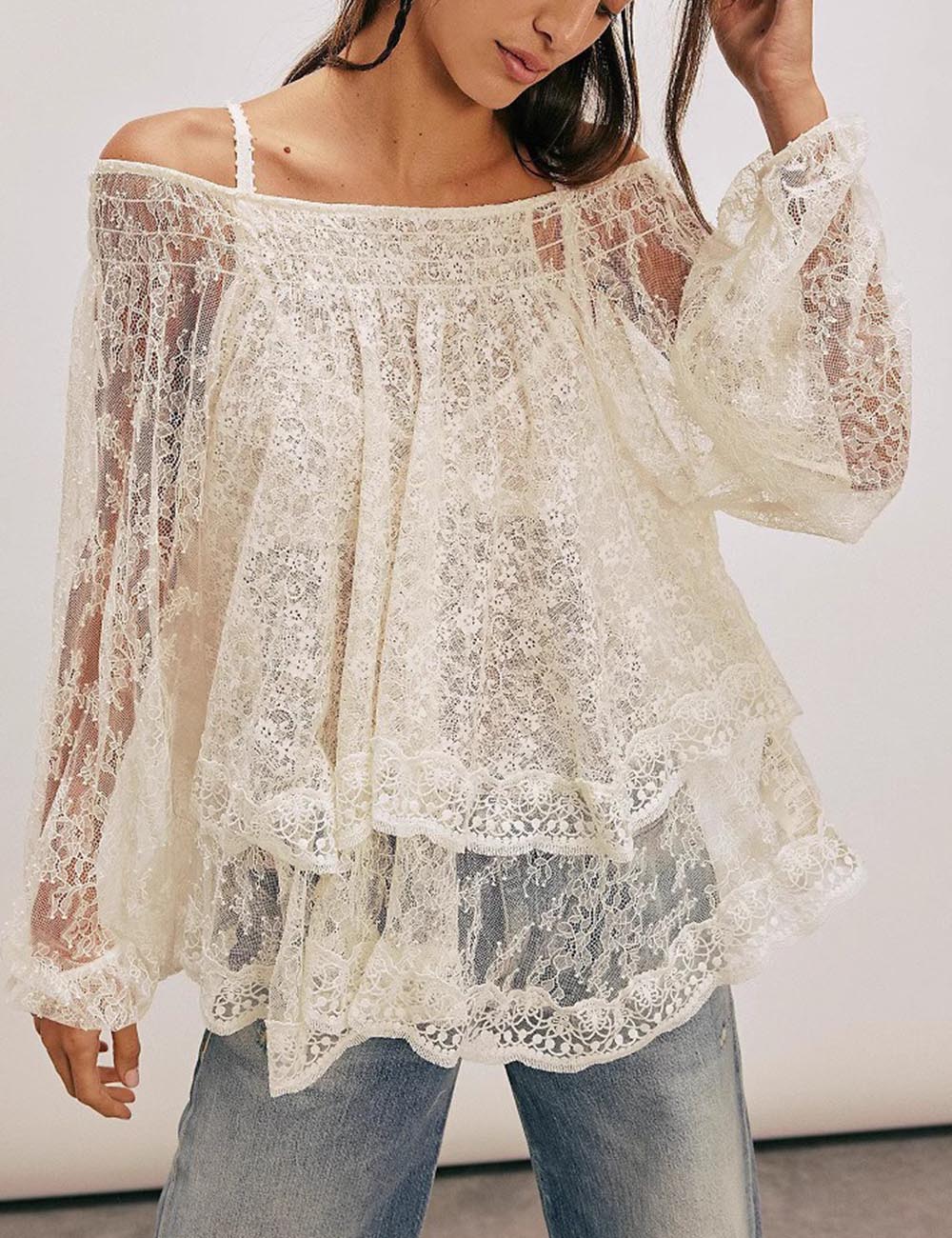 Lace Off Shoulder Bow Tie Top - DippedShop Wholesale - #0899