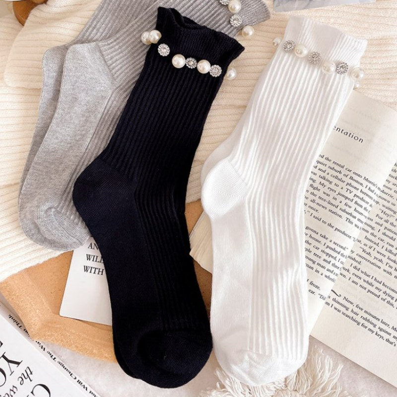 Rhinestone Pearl Socks - DippedShop Wholesale - #6227
