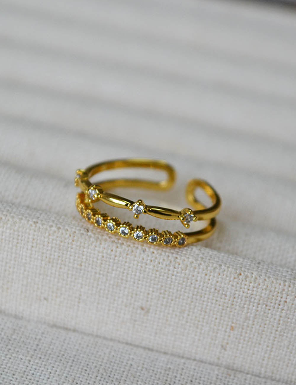 Gold Plated Zircon Double-Layer Open Ring DP25E746