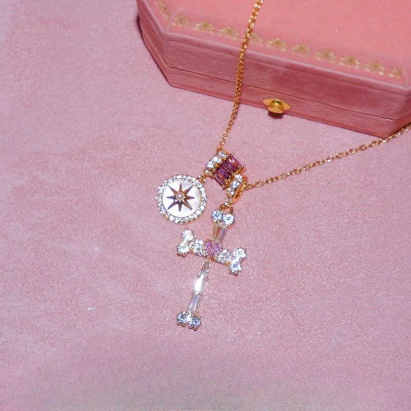 Rhinestone Cross Pendant Choker - DippedShop Wholesale - #0803
