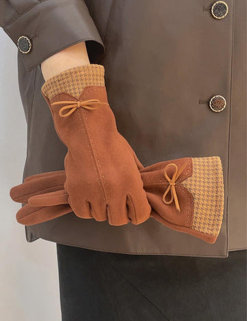 Elegant Bow Knot Thick Plush Suede Gloves DP25H748
