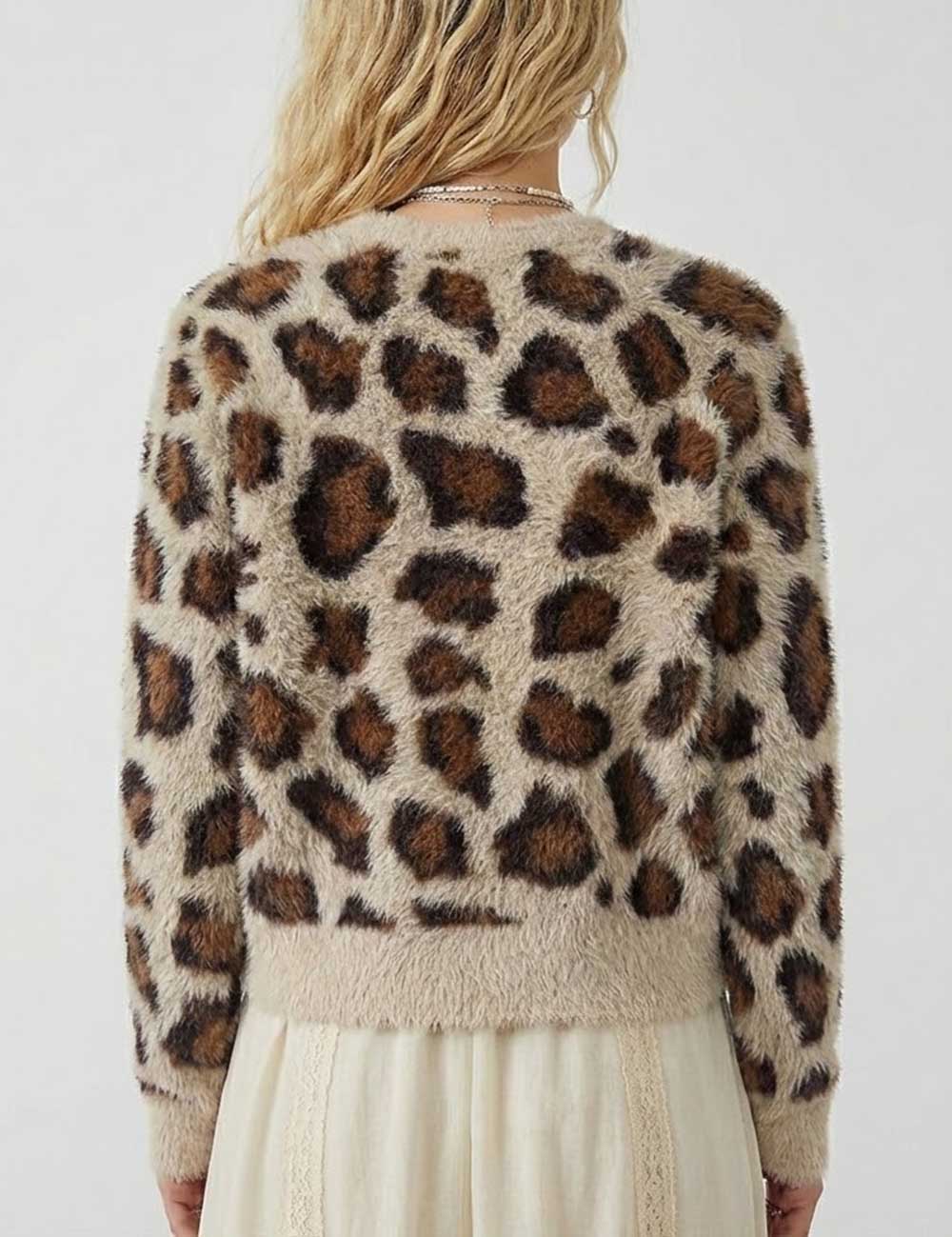 Vintage Round Neck Leopard Print Knit Cardigan DP25H634