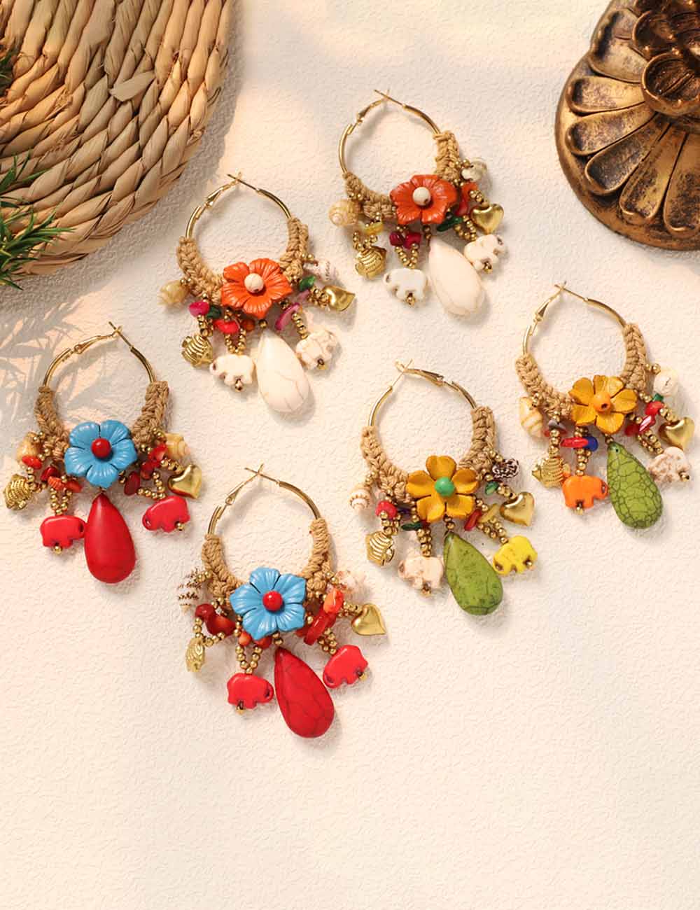 Bohemian Flower Bead Hoop Earrings - DippedShop Wholesale - #0899