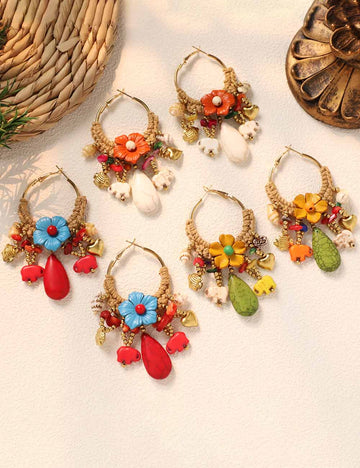 Bohemian Flower Bead Hoop Earrings - DippedShop Wholesale - #0899