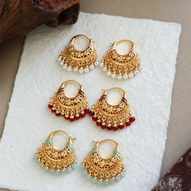 Bohemian Pearl Tassel Hoop Earrings - DippedShop Wholesale - #7731