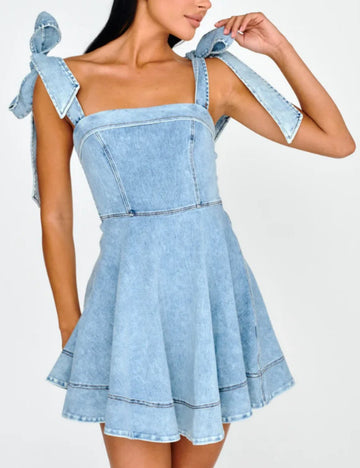 Denim String Shoulder Simple Mini Dress DP25A528