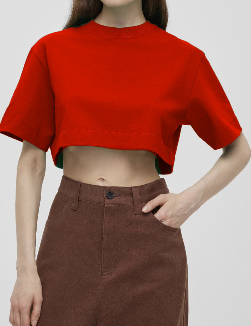 Round Neck Loose Solid Color Short Top DP25B450