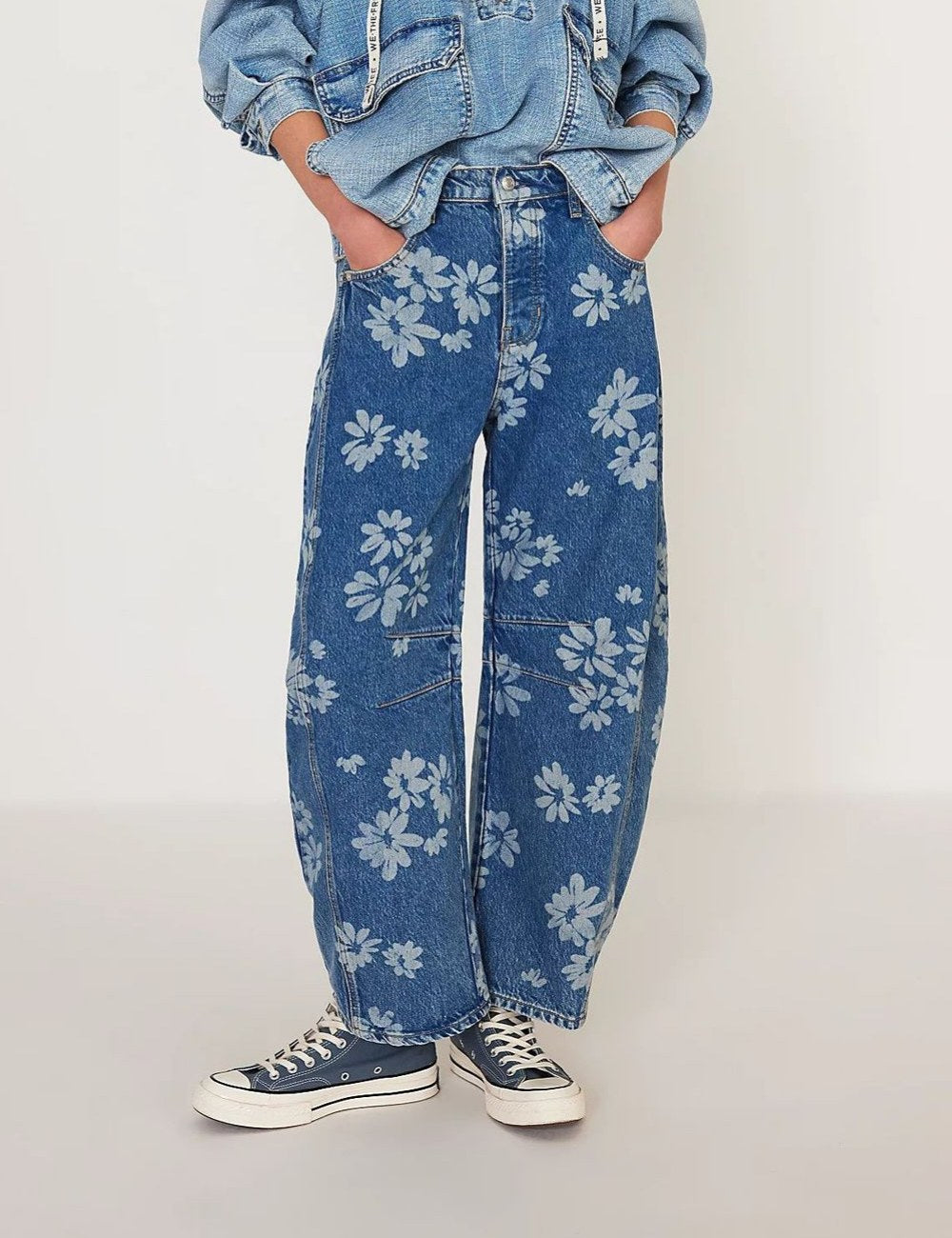 Flower Print Loose Midi Waist Jeans DP25A592