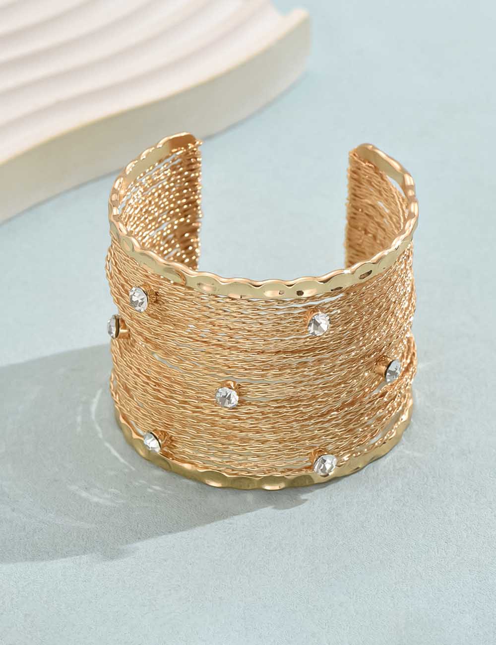 Sparkling Rhinestone Layered Mesh Open Bracelet DP25824
