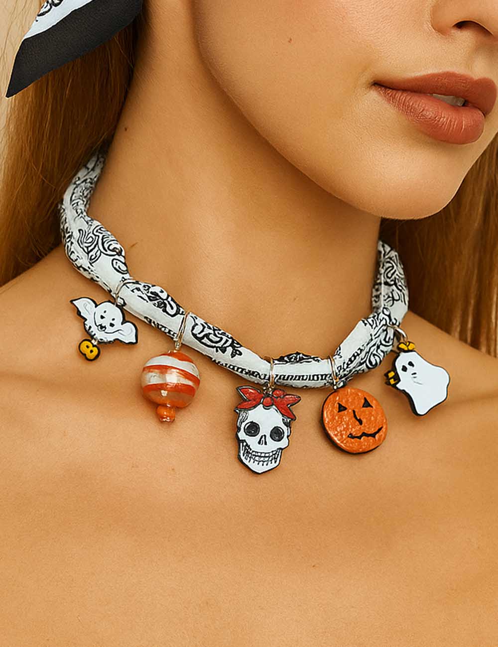 Halloween Skull Pumpkin Pendant Scarf Necklace DP25G427