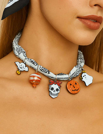 Halloween Skull Pumpkin Pendant Scarf Necklace DP25G427