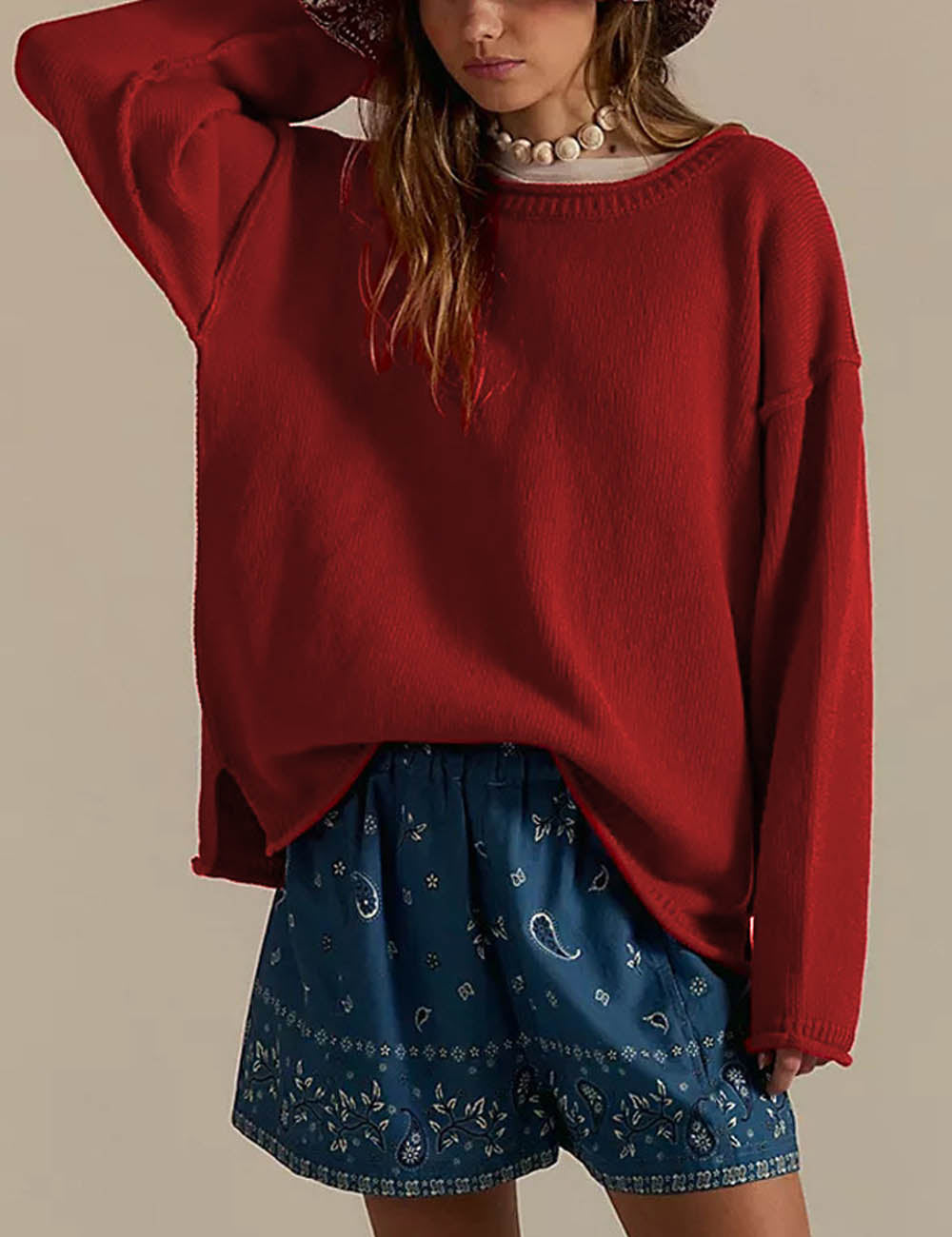 Casual Solid Color Crew Neck Loose Sweater DP25E516