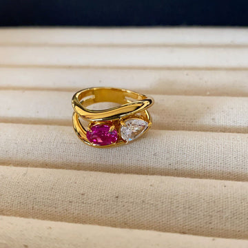 Wavy Double Color Diamond Open Rings DPJR1459