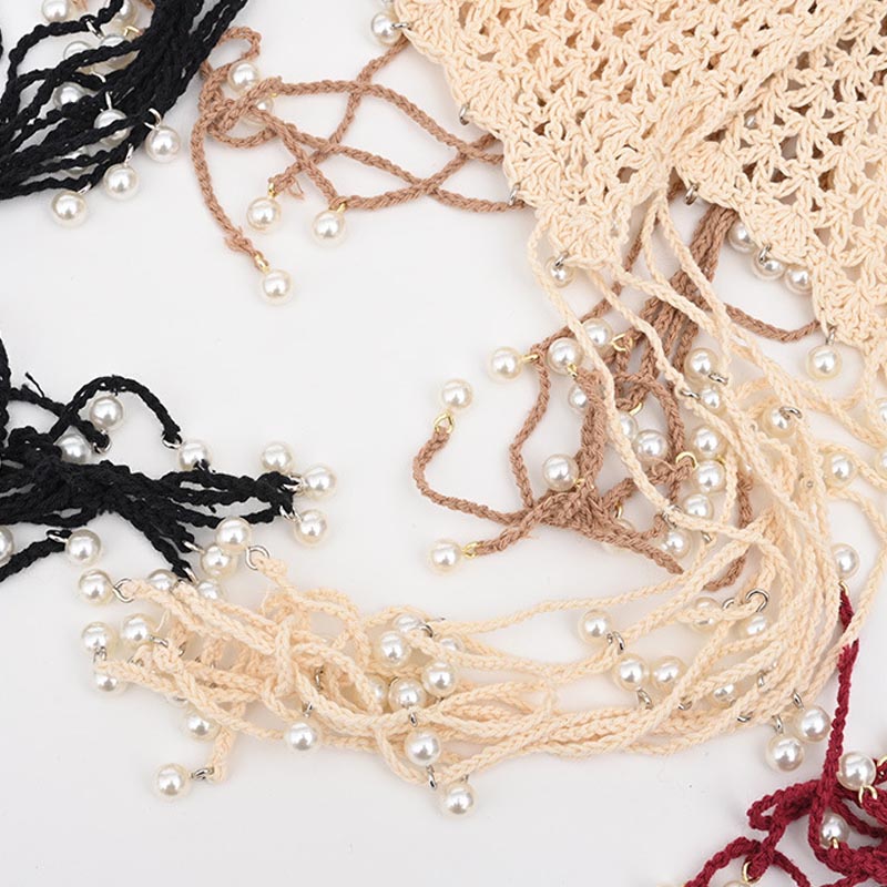 Vintage Pearl Tassel Hollow Out Crochet Beanie Hat MK2CK6W6HAT57