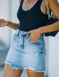 Washed Raw Hem Mini Skirt - DippedShop Wholesale - #9379