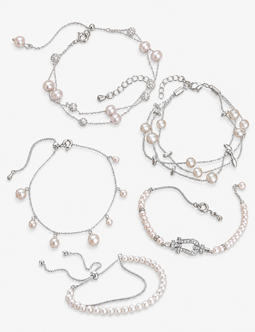 Retro Pearl Cubic Zironia Beaded Chain Bracelet 6W6JBR344