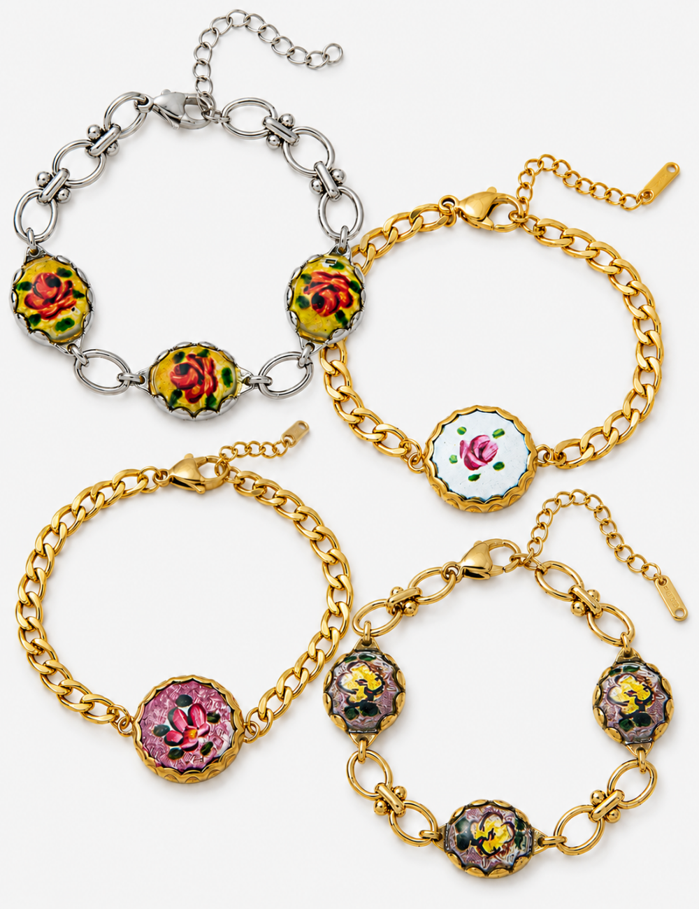 Enamel Floral Charm Bracelet - DippedShop Wholesale - #1395