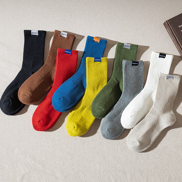 Solid Color Ribbed Breathable Socks DP25A449