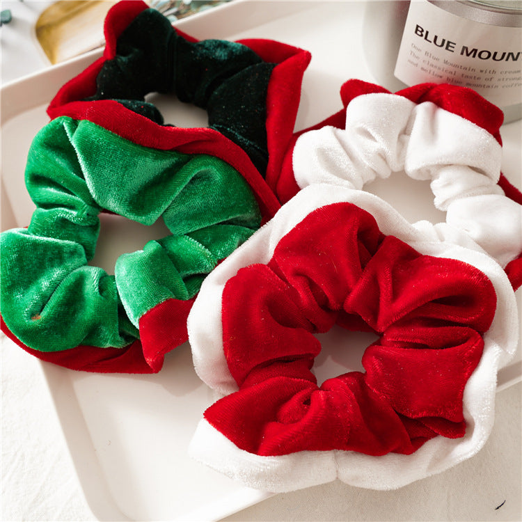 Christmas Color Block Soft Velvet Hair Scrunchie 6W6HSR437