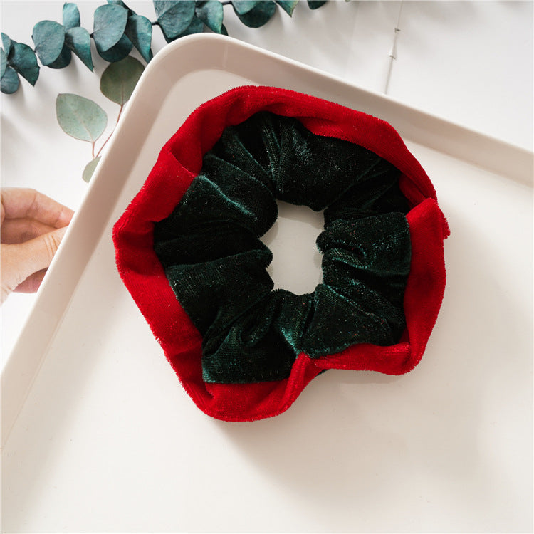 Christmas Color Block Soft Velvet Hair Scrunchie 6W6HSR437