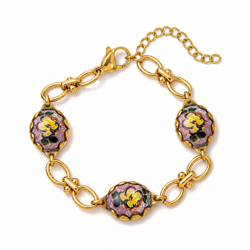 French Style Enamal Floral Print Charm Bracelet 6W6JBR332