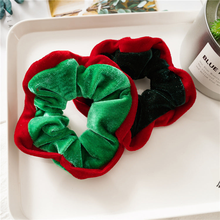 Christmas Color Block Soft Velvet Hair Scrunchie 6W6HSR437