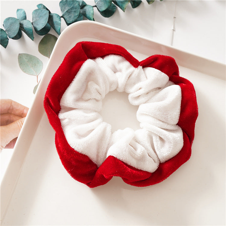 Christmas Color Block Soft Velvet Hair Scrunchie 6W6HSR437