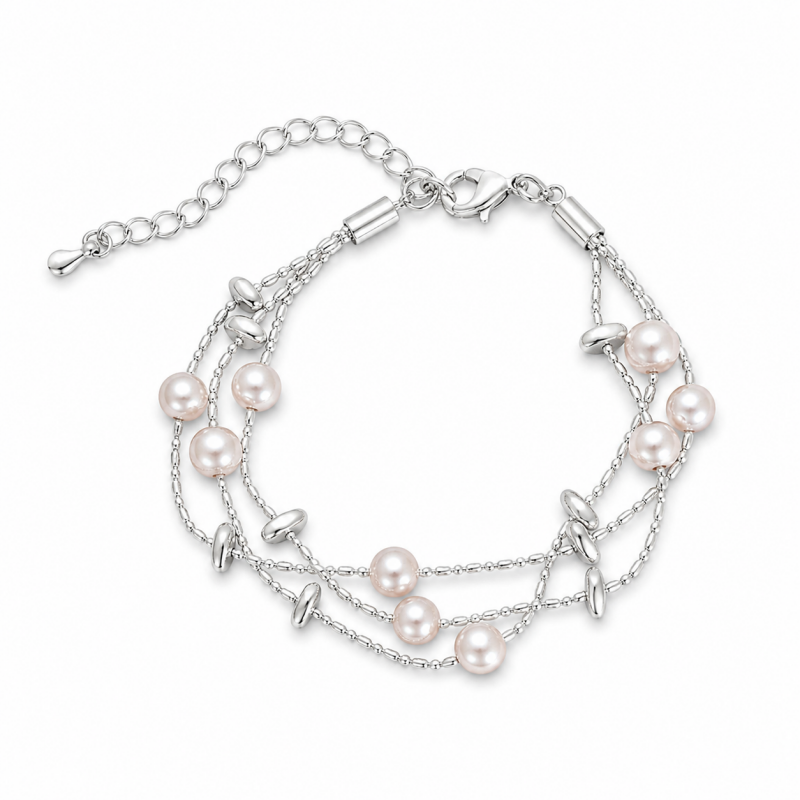 Retro Pearl Cubic Zironia Beaded Chain Bracelet 6W6JBR344