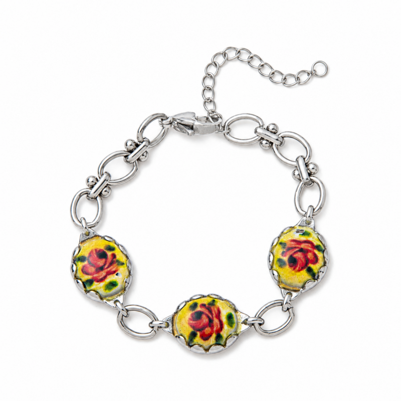 French Style Enamal Floral Print Charm Bracelet 6W6JBR332