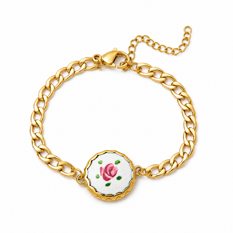 French Style Enamal Floral Print Charm Bracelet 6W6JBR332