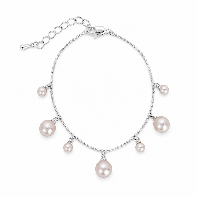 Retro Pearl Cubic Zironia Beaded Chain Bracelet 6W6JBR344